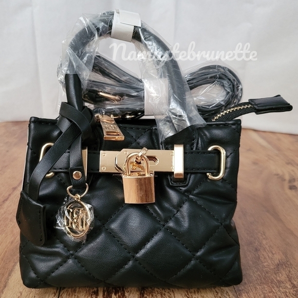 NWT $99 Badgley Mischka Mini Diamond Quilted Tote With Front Lock - Picture 8 of 15